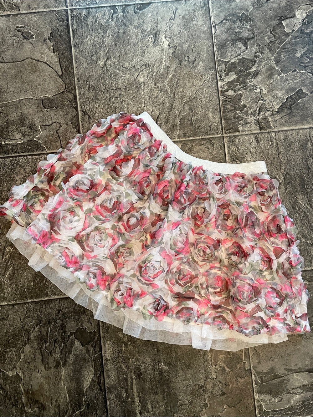 1989 PLACE 3D Floral Girl’s Layered Tulle Pink & White Coastal Boho Event Skirt